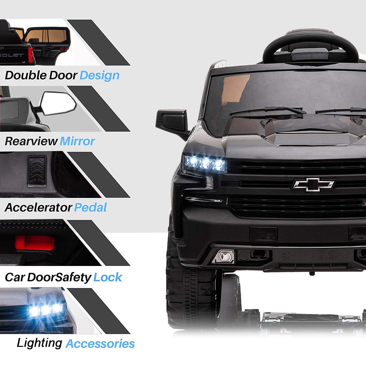 FUNTOK Licensed Chevrolet Silverado 12V Kids Electric Powered Ride on Toy Car with Remote Control & Music Player, Black