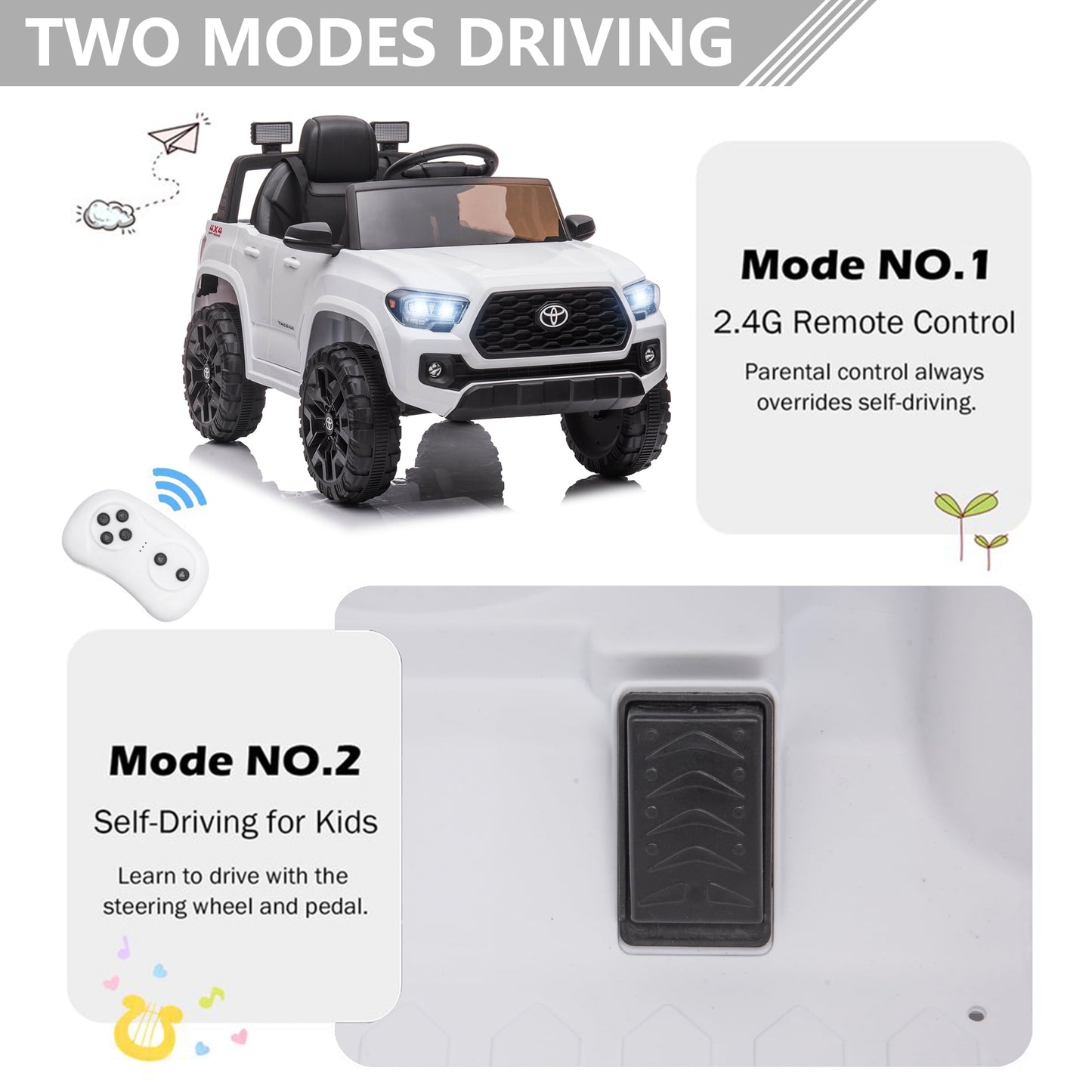 Licensed Toyota Tacoma Electric Ride on Vehicle for Kids, 12V Powered Ride on Car Toys with Remote Control, LED Lights, MP3 Player, Green