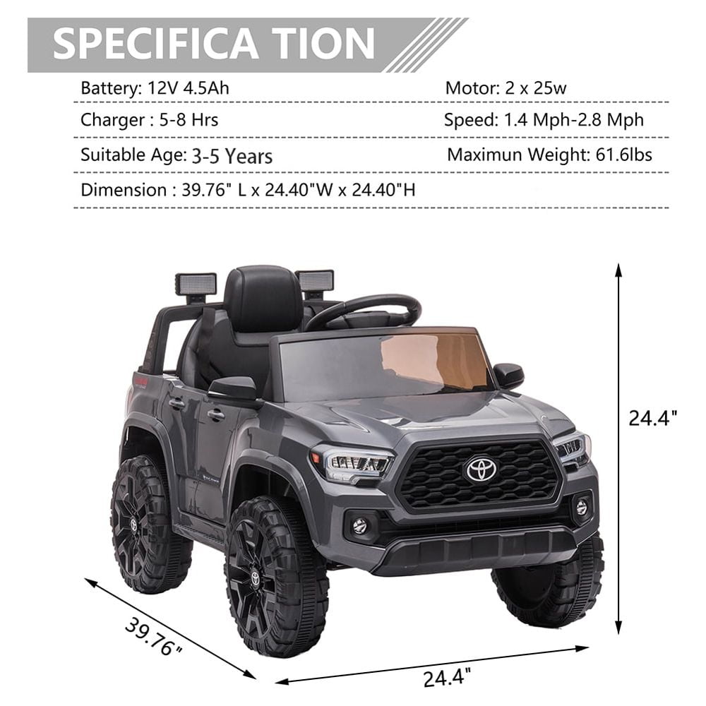 Licensed Toyota Tacoma Electric Ride on Vehicle for Kids, 12V Powered Ride on Car Toys with Remote Control, LED Lights, MP3 Player, Green