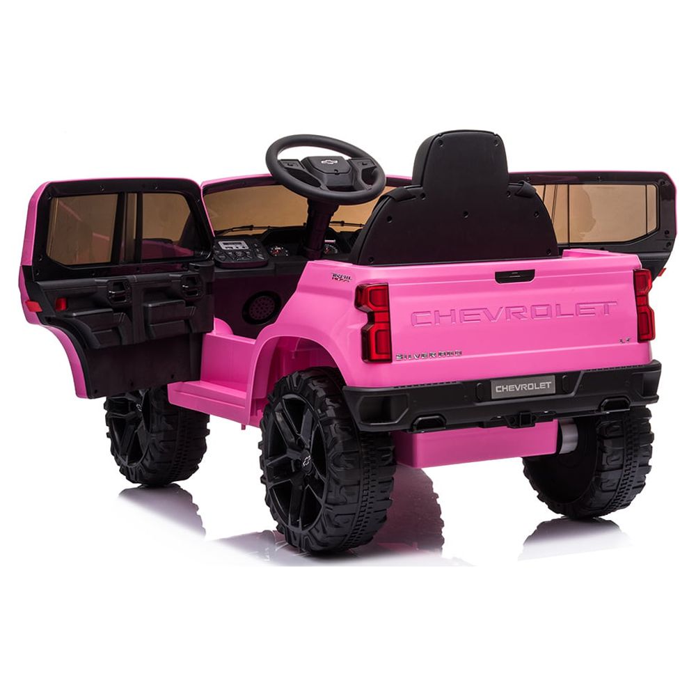 Chevrolet Silverado 12V Ride on Truck, Black Ride on Toys with Remote Control, Battery Powered Ride on Cars for Boys, Electric Cars for Kids to Ride, LED Lights, MP3 Music, Foot Pedal, CL220