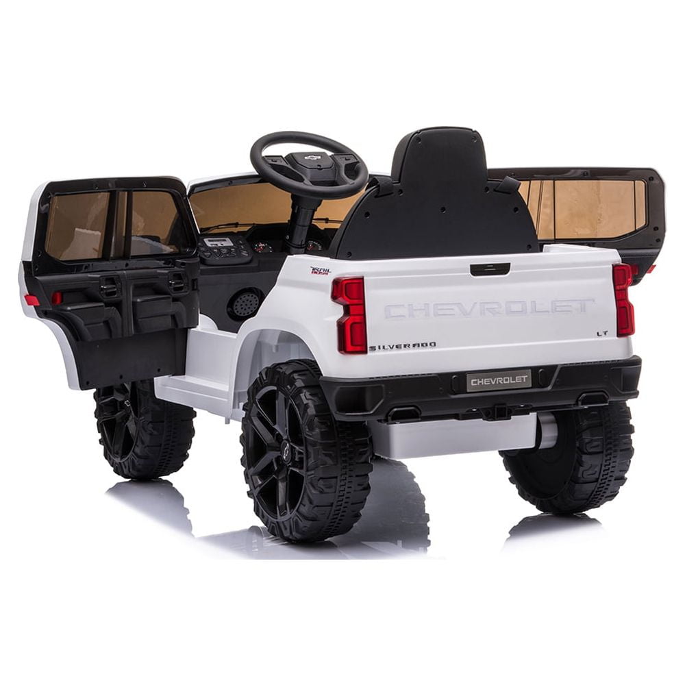 Chevrolet Silverado 12V Ride on Truck, Black Ride on Toys with Remote Control, Battery Powered Ride on Cars for Boys, Electric Cars for Kids to Ride, LED Lights, MP3 Music, Foot Pedal, CL220