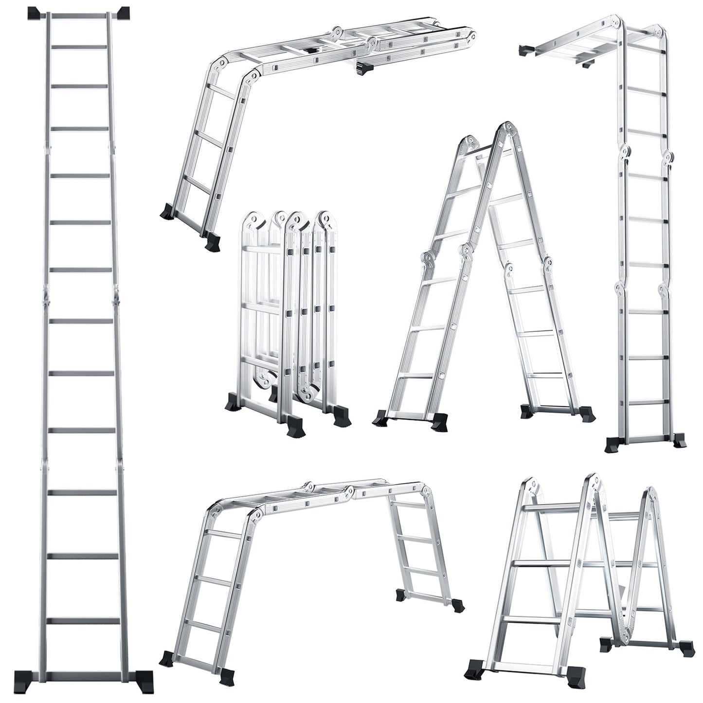 Gymax 12Ft Folding Step Ladder 7-in-1 Aluminium Alloy Extension Ladder 330 Lbs