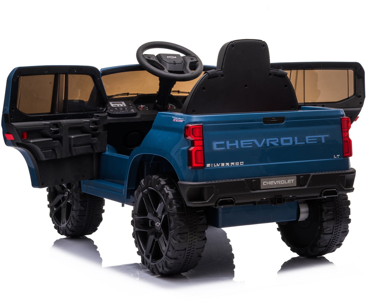 Chevrolet Silverado 12V Ride on Truck, Black Ride on Toys with Remote Control, Battery Powered Ride on Cars for Boys, Electric Cars for Kids to Ride, LED Lights, MP3 Music, Foot Pedal, CL220