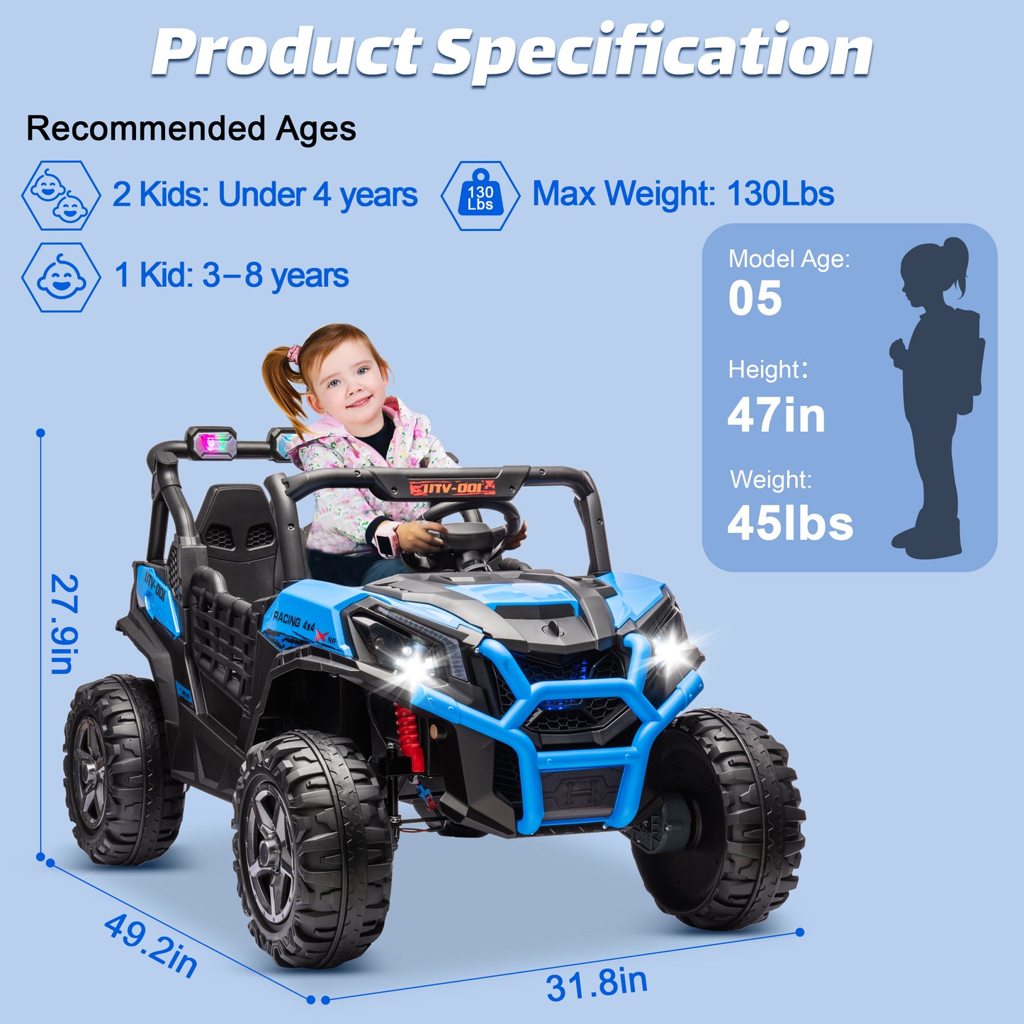 Joyracer 4WD 24V Ride on Toys Car w/ 2 XL Seater Remote Control, Electric Off-Road UTV w/ 4*200W Motor, Powered 4-Wheeler Toy, LED Lights, Spring Suspension, 3 Speeds, Bluetooth Music, Black