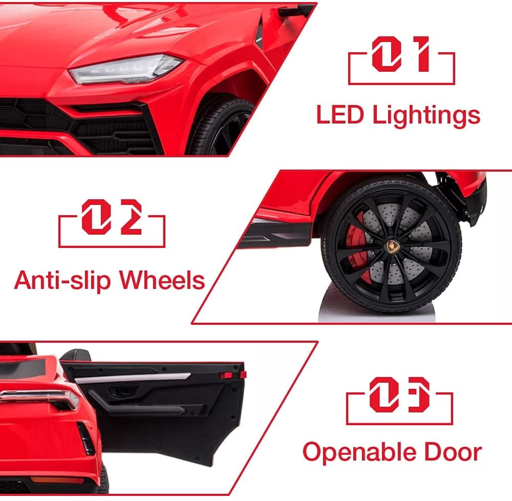 Lamborghini Urus 12V Electric Powered Ride on Car Toys for Girls Boys, Black Kids Electric Vehicles Ride on Toys with Remote Control, Foot Pedal, MP3 Player and LED Headlights, CL61