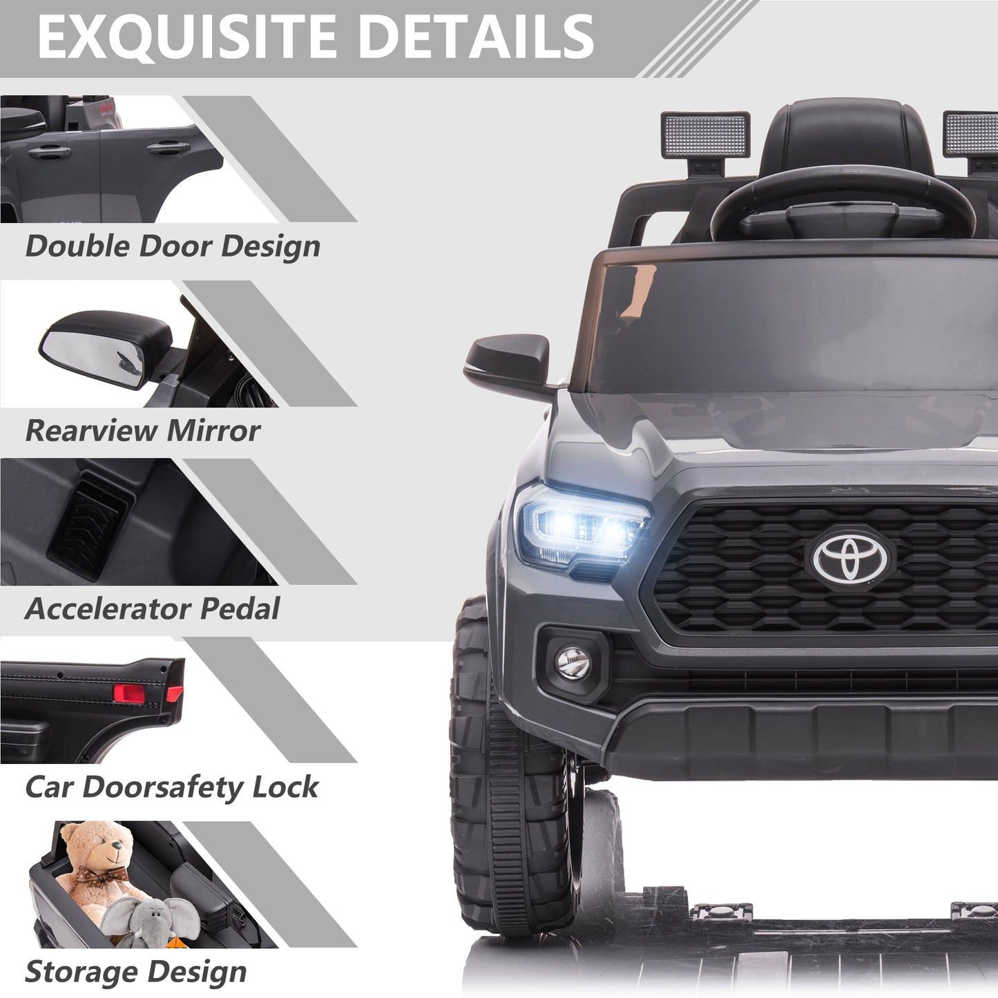 Licensed Toyota Tacoma Electric Ride on Vehicle for Kids, 12V Powered Ride on Car Toys with Remote Control, LED Lights, MP3 Player, Green