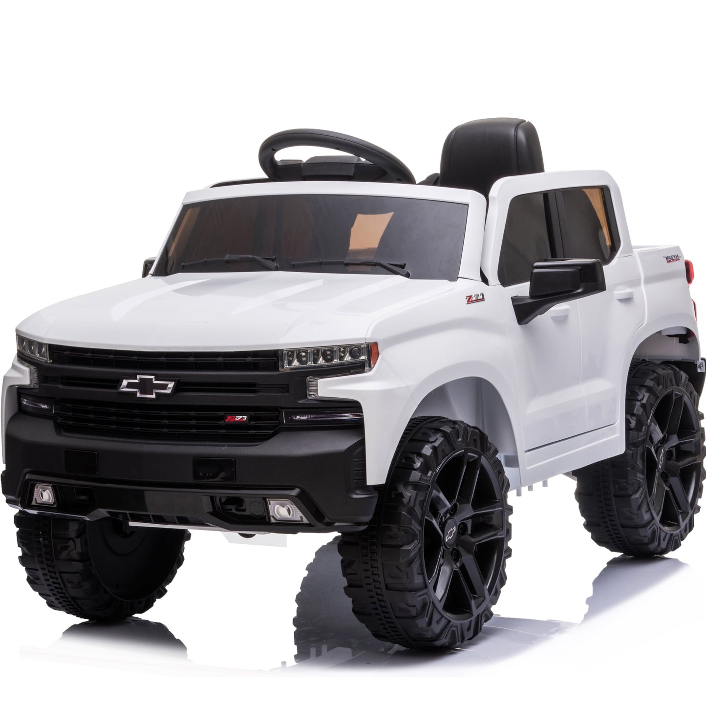 Chevrolet Silverado 12V Powered Ride on Cars for Kids, Remote Control, LED Light, MP3 Player, Electric Ride on Toys Truck for Boys Girls Gifts, White