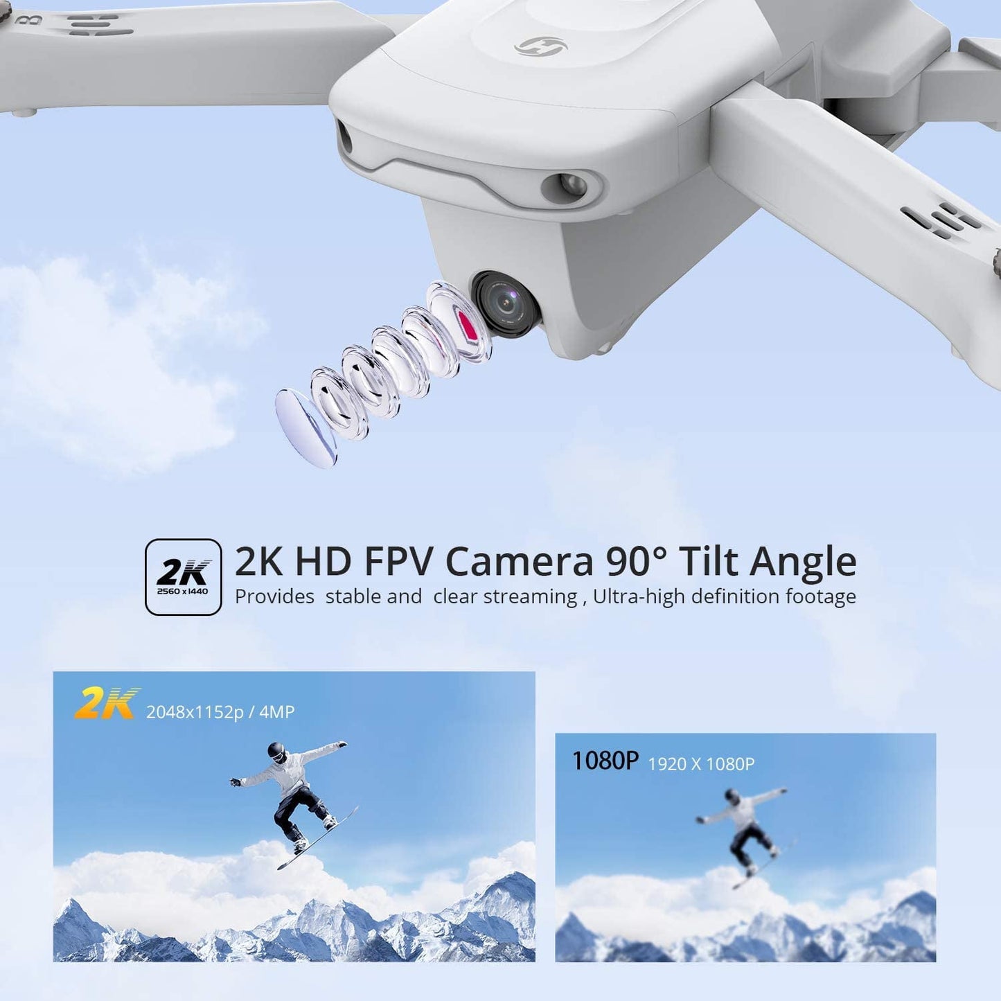 Holy Stone HS175 GPS Drone with Camera for Adults, RC Quadcopter with 2K Camera, Auto Return Home, 2 Batteries, Grey