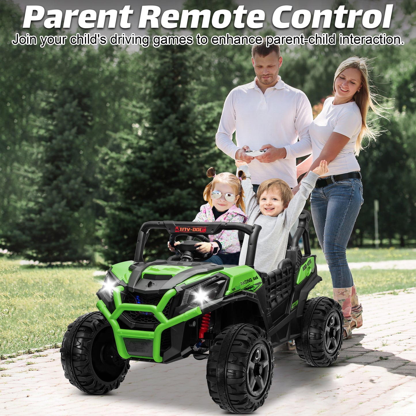 Joyracer 4WD 24V Ride on Toys Car w/ 2 XL Seater Remote Control, Electric Off-Road UTV w/ 4*200W Motor, Powered 4-Wheeler Toy, LED Lights, Spring Suspension, 3 Speeds, Bluetooth Music, Black