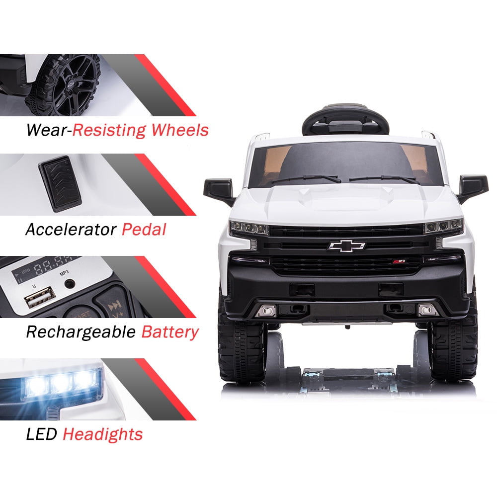 Chevrolet Silverado 12V Ride on Truck, Black Ride on Toys with Remote Control, Battery Powered Ride on Cars for Boys, Electric Cars for Kids to Ride, LED Lights, MP3 Music, Foot Pedal, CL220