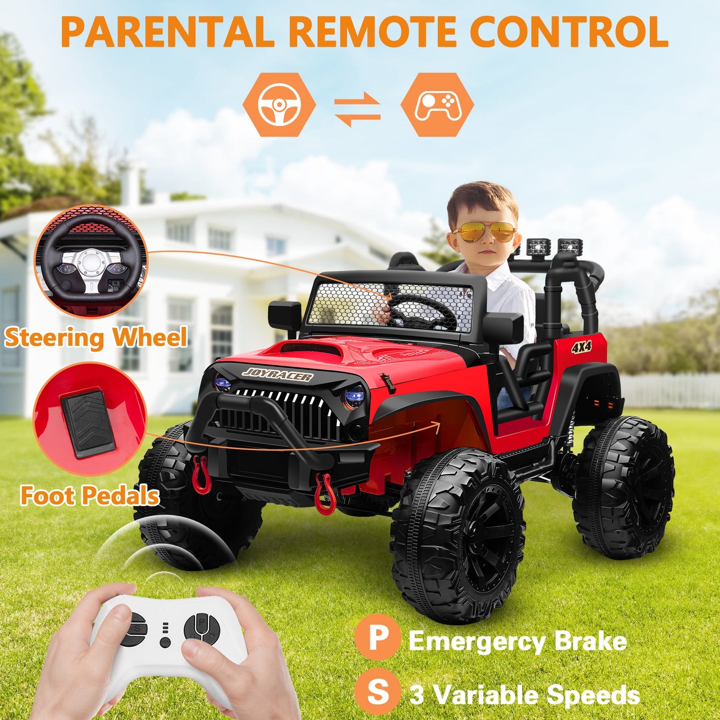 Joyracer 4x4 24V Kids Ride on Truck Car with Remote Control & 2 Seater,800W Motor, 9AH Battery Powered Ride on Toys w/ Spring Suspension,  3 Speeds,LED Lights, MP3/Bluetooth Music for Girl Boy, Pink