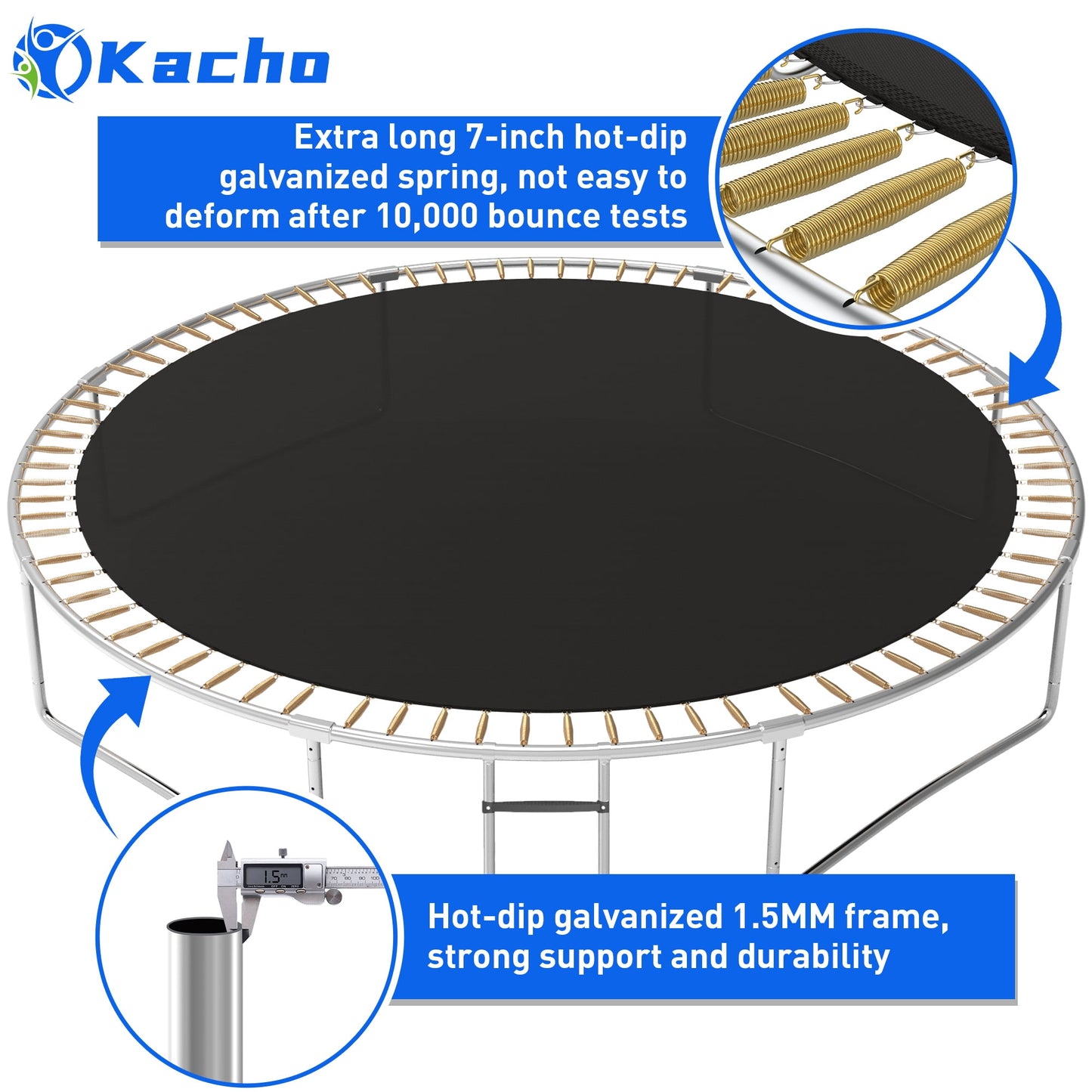 Kacho Trampoline for 4-5Kids and 1-2 Adults, 12FT 1200LBS Trampoline with Enclosure Net, Ladder, Backyard Trampoline with Basketball Hoop, Heavy Duty No-Gap Design Outdoor Recreational Trampoline