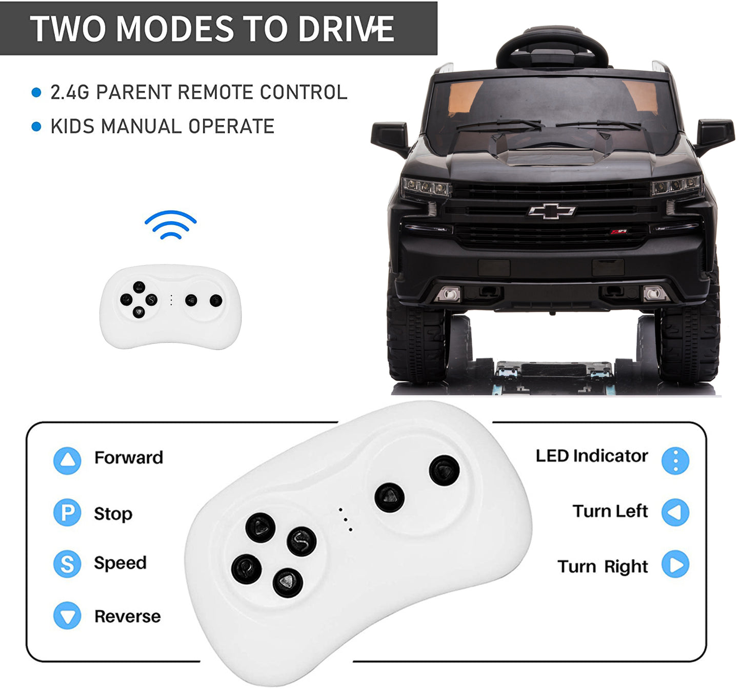 Chevrolet Silverado 12V Powered Ride on Cars for Kids, Remote Control, LED Light, MP3 Player, Electric Ride on Toys Truck for Boys Girls Gifts, White
