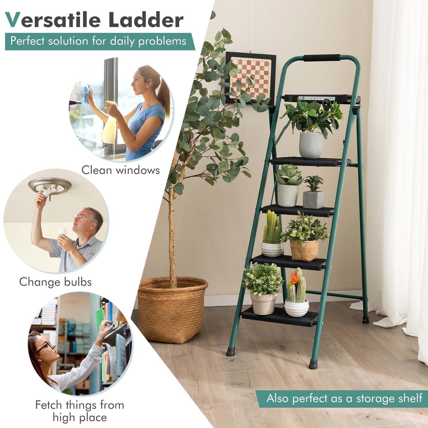 Costway 4 Step Ladder Folding Portable Anti-Slip Steel Step Stool 330lbs with Tool Platform