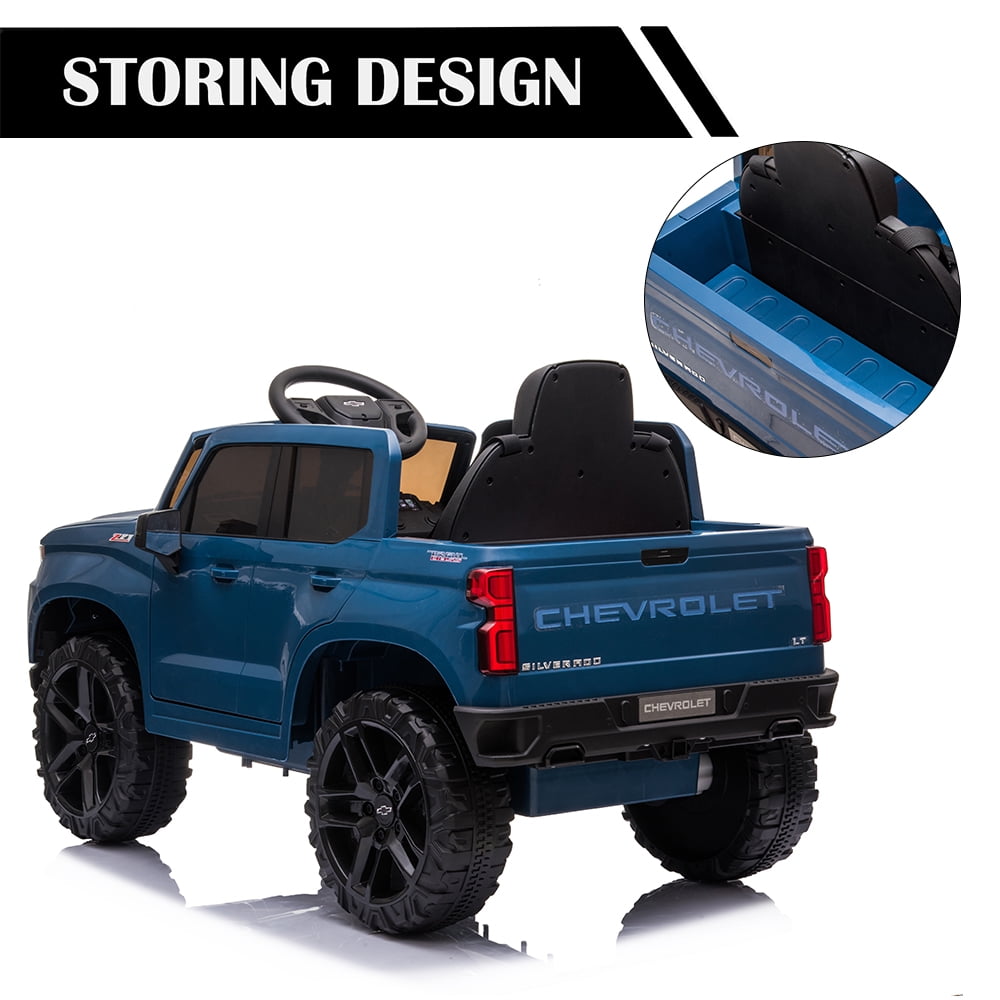 Chevrolet Silverado 12V Powered Ride on Cars for Kids, Remote Control, LED Light, MP3 Player, Electric Ride on Toys Truck for Boys Girls Gifts, White