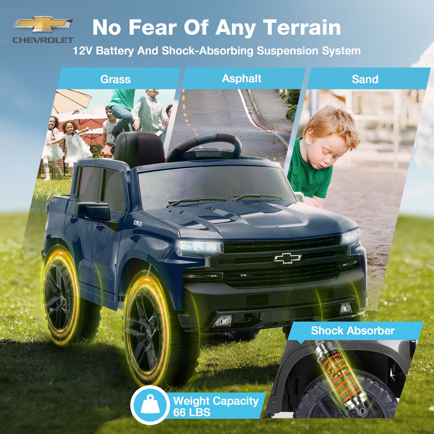 FUNTOK Licensed Chevrolet Silverado 12V Kids Electric Powered Ride on Toy Car with Remote Control & Music Player, Black