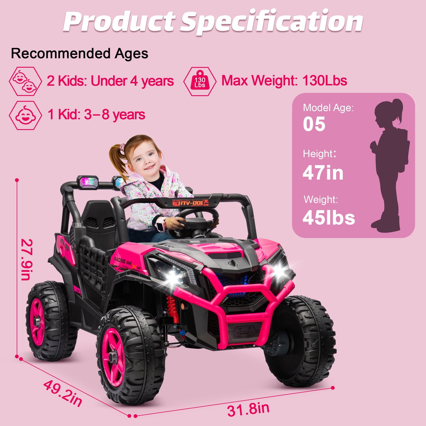 Joyracer 4WD 24V Ride on Toys Car w/ 2 XL Seater Remote Control, Electric Off-Road UTV w/ 4*200W Motor, Powered 4-Wheeler Toy, LED Lights, Spring Suspension, 3 Speeds, Bluetooth Music, Black