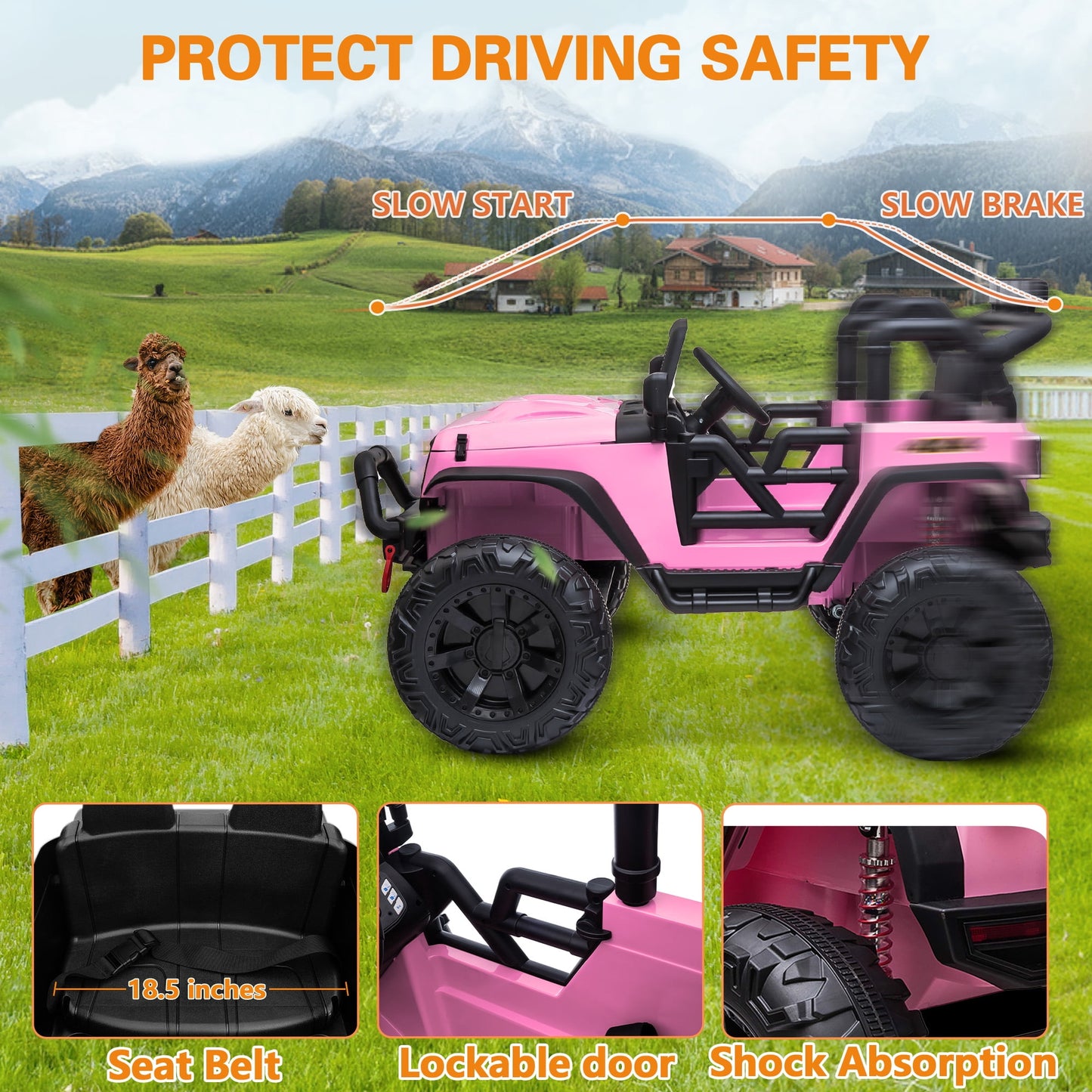 Joyracer 4x4 24V Kids Ride on Truck Car with Remote Control & 2 Seater,800W Motor, 9AH Battery Powered Ride on Toys w/ Spring Suspension,  3 Speeds,LED Lights, MP3/Bluetooth Music for Girl Boy, Pink