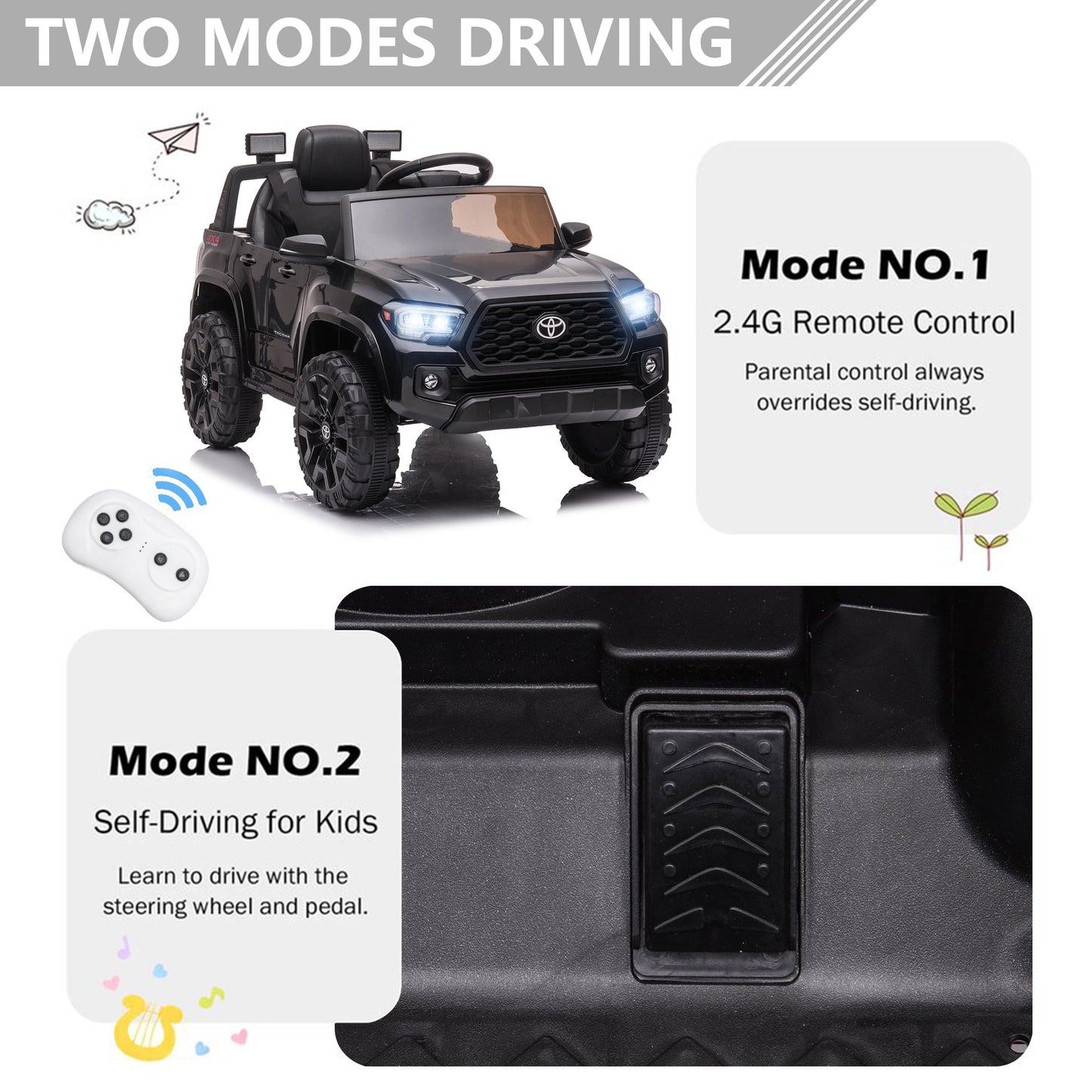 Licensed Toyota Tacoma Electric Ride on Vehicle for Kids, 12V Powered Ride on Car Toys with Remote Control, LED Lights, MP3 Player, Green