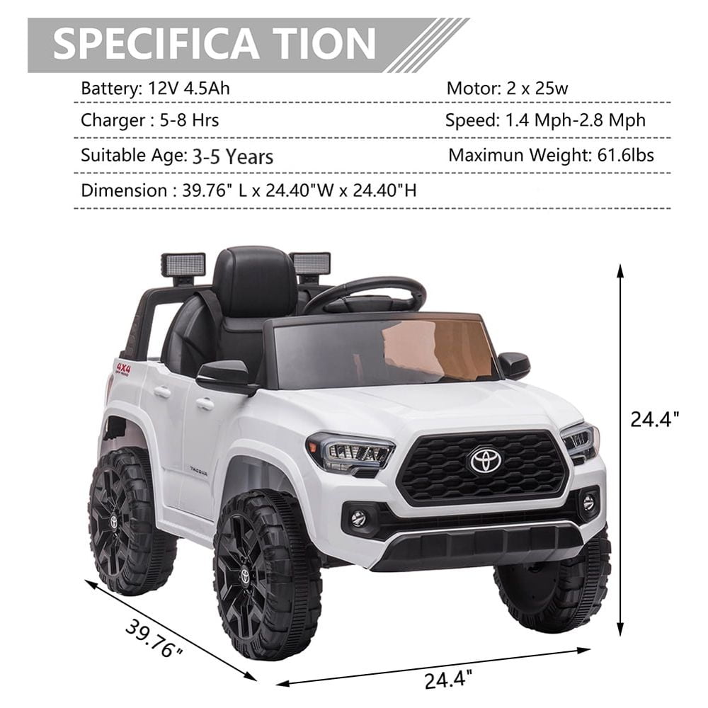 Licensed Toyota Tacoma Electric Ride on Vehicle for Kids, 12V Powered Ride on Car Toys with Remote Control, LED Lights, MP3 Player, Green