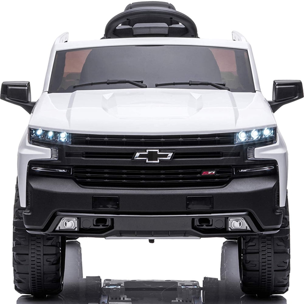 Chevrolet Silverado 12V Ride on Truck, Black Ride on Toys with Remote Control, Battery Powered Ride on Cars for Boys, Electric Cars for Kids to Ride, LED Lights, MP3 Music, Foot Pedal, CL220