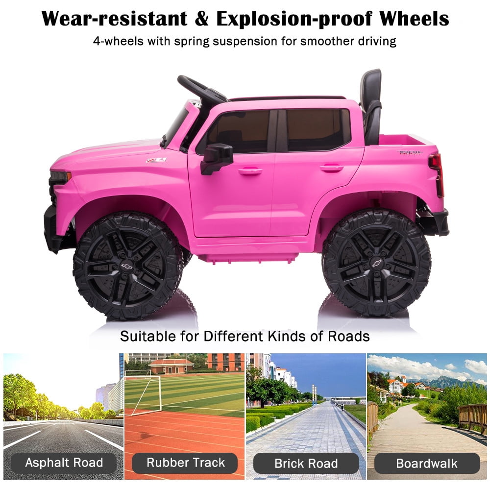 Chevrolet Silverado 12V Ride on Truck, Black Ride on Toys with Remote Control, Battery Powered Ride on Cars for Boys, Electric Cars for Kids to Ride, LED Lights, MP3 Music, Foot Pedal, CL220