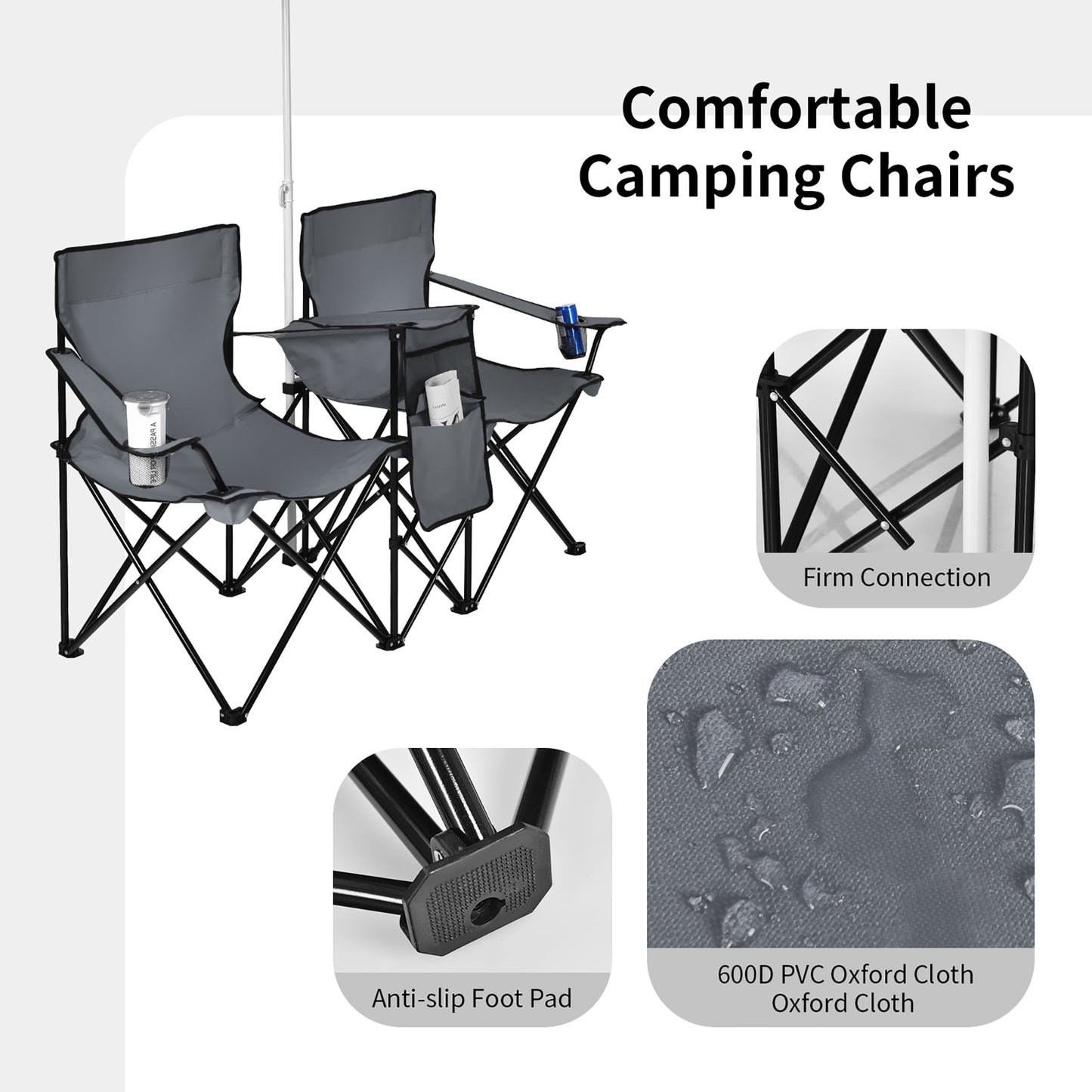 Costway Portable Folding Picnic Double Chair W/Umbrella Table Cooler Beach Camping Chair