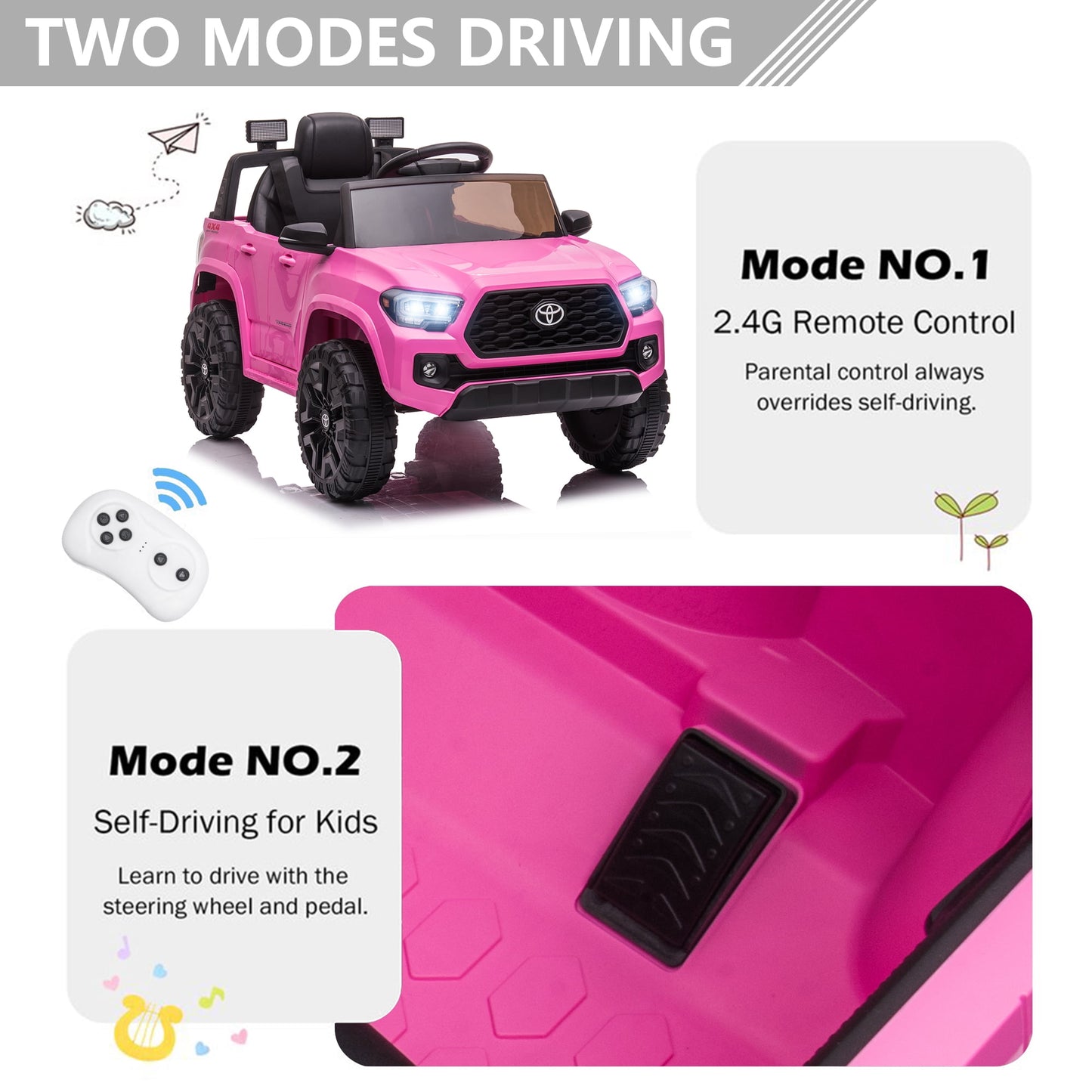 Licensed Toyota Tacoma Electric Ride on Vehicle for Kids, 12V Powered Ride on Car Toys with Remote Control, LED Lights, MP3 Player, Green
