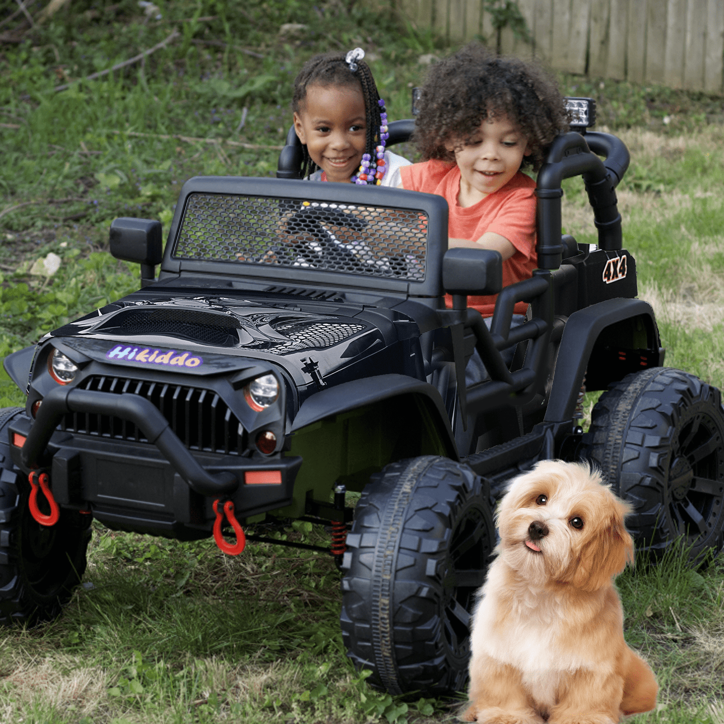 Hikiddo 24 Volt Ride on Toys, 2-Seater Ride on Truck Electric Car for Big Kids with Remote, Bluetooth - Army Green
