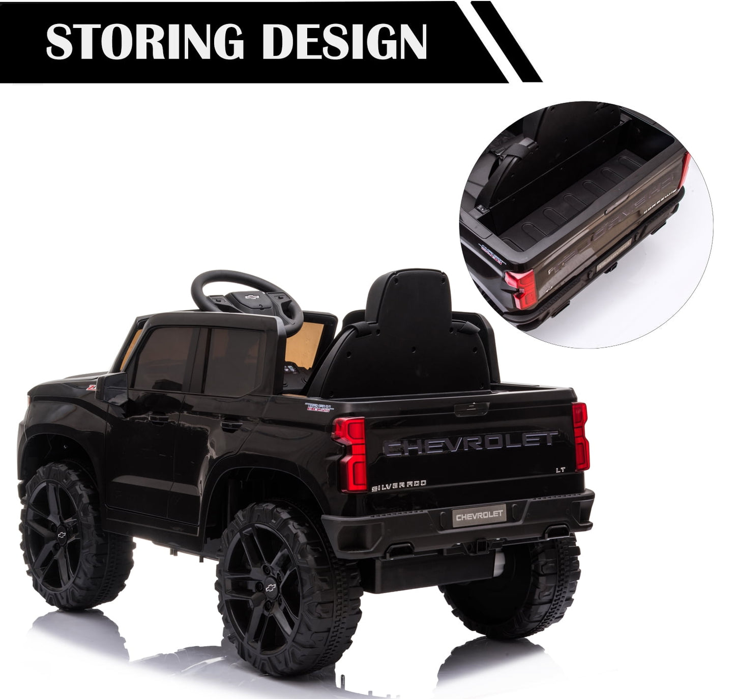 Chevrolet Silverado 12V Powered Ride on Cars for Kids, Remote Control, LED Light, MP3 Player, Electric Ride on Toys Truck for Boys Girls Gifts, White