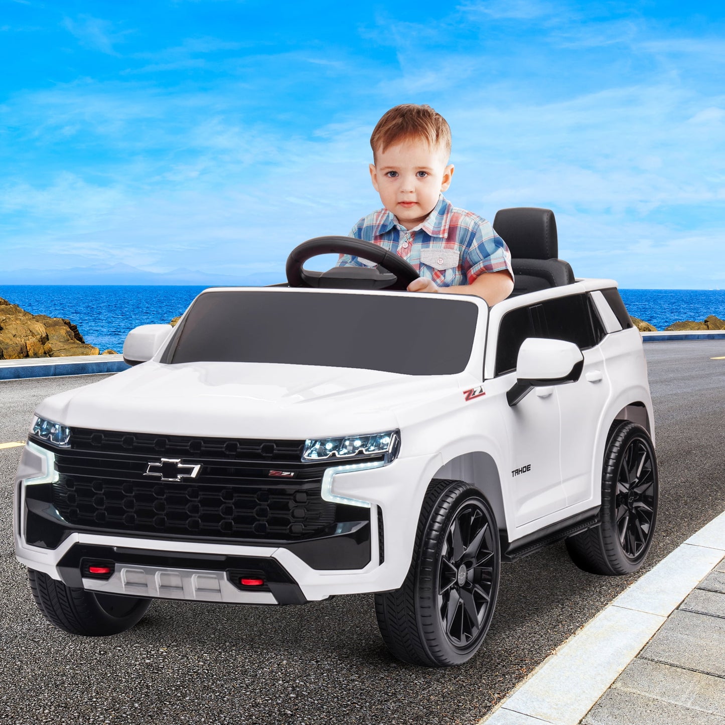 Kids Ride on Car, 12V Powered Ride on Toy with Remote Control, 4 Wheels Suspension, Safety Belt, MP3 Player, LED Lights, Electric Vehicles for 3-5 Years Boys Girls, Black